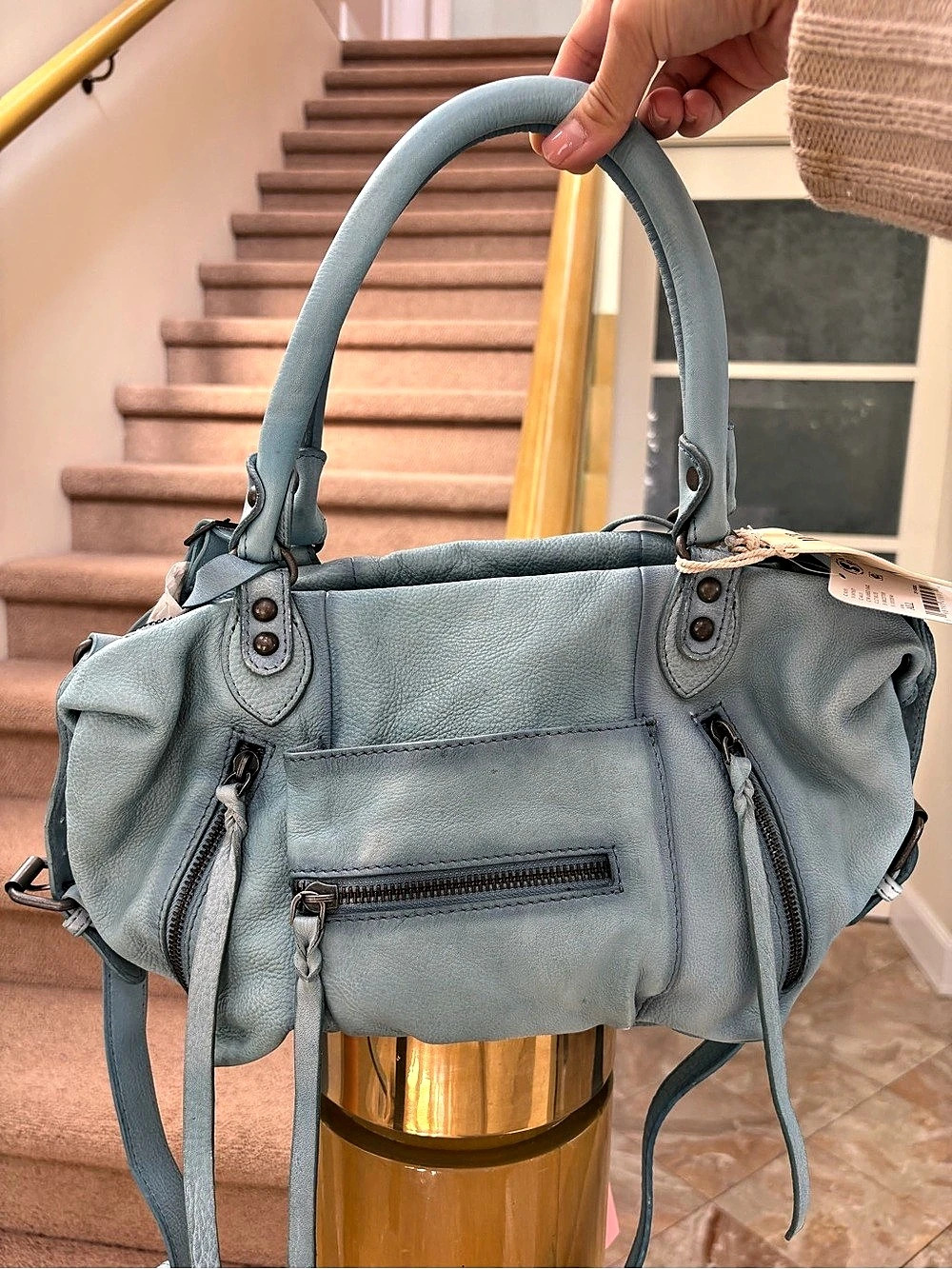 Free People Baby Emerson Tote Bag Blue NWT